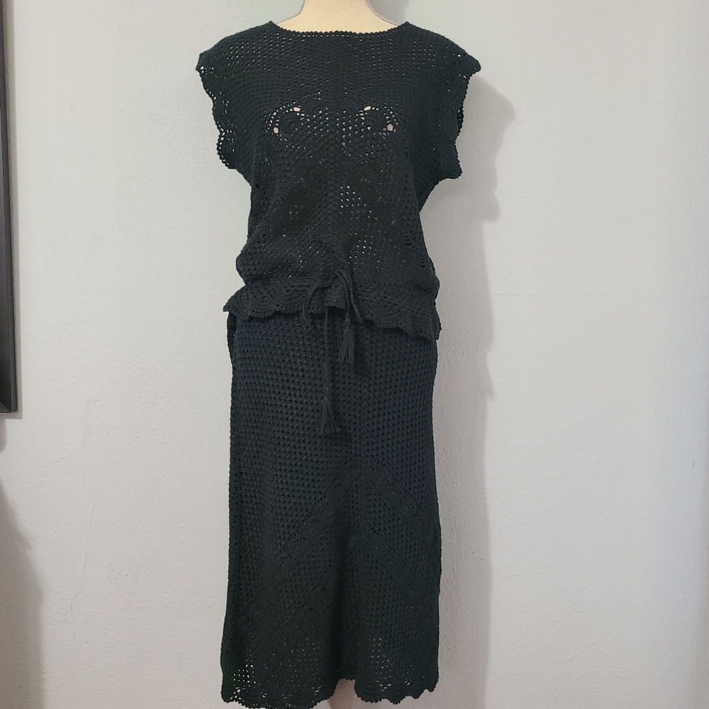 Victoria Secret Moda International Black Crochet‎ Set NWOT Size Large